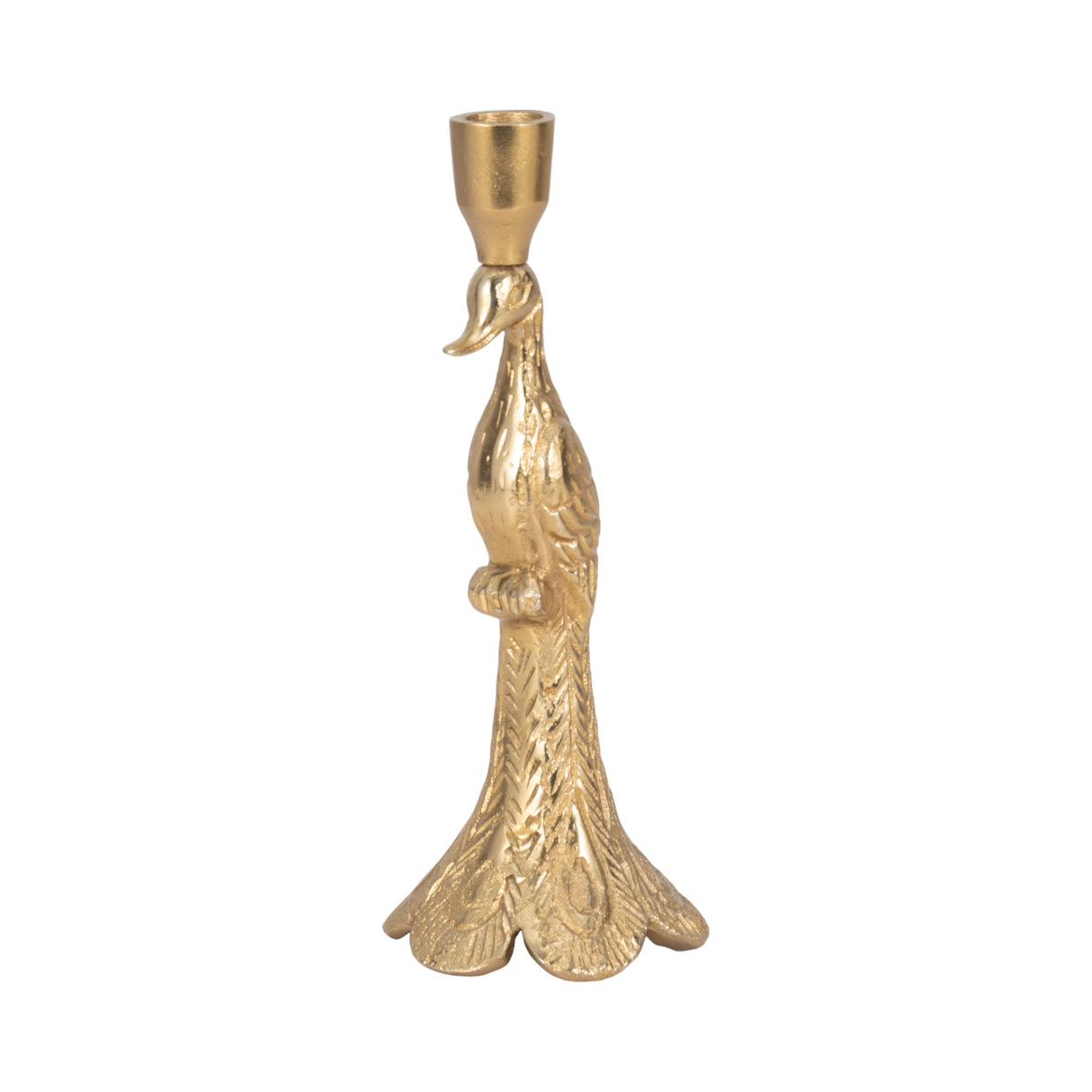 10" Peacock Taper Candle Holder, Gold