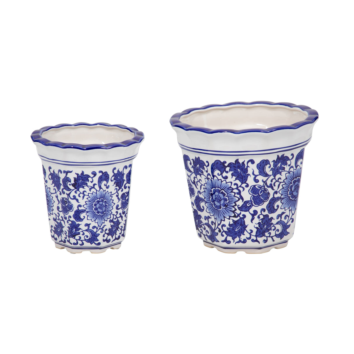 Cer, S/2 6/8" Chinoiserie Pot Planters, Blue/wht