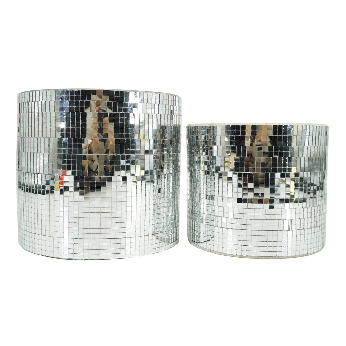 S/2 6/7" Disco Planter, Silver