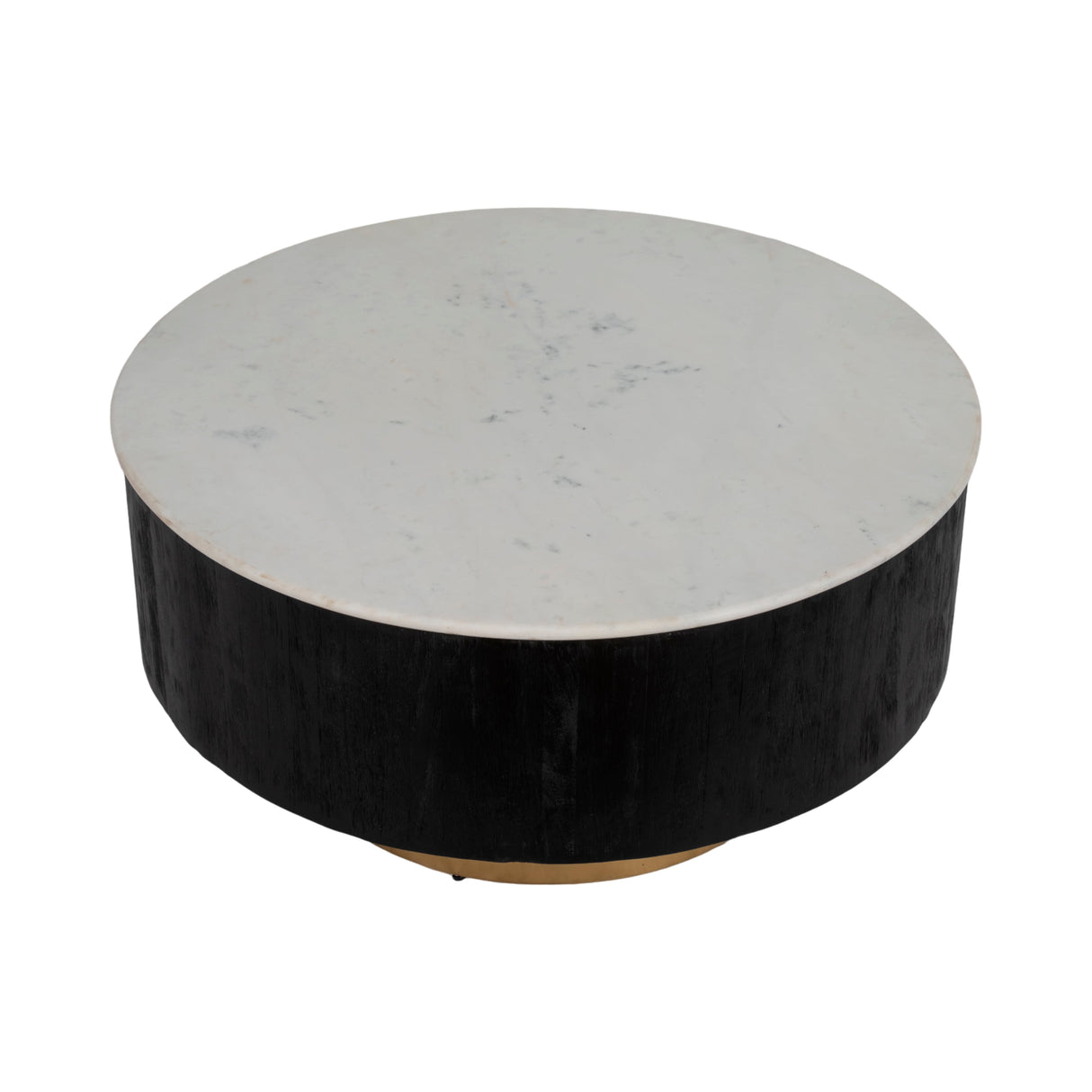 34" Gold Pedestal Coffee Table Marble Top, Wht/blk