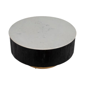 34" Gold Pedestal Coffee Table Marble Top, Wht/blk