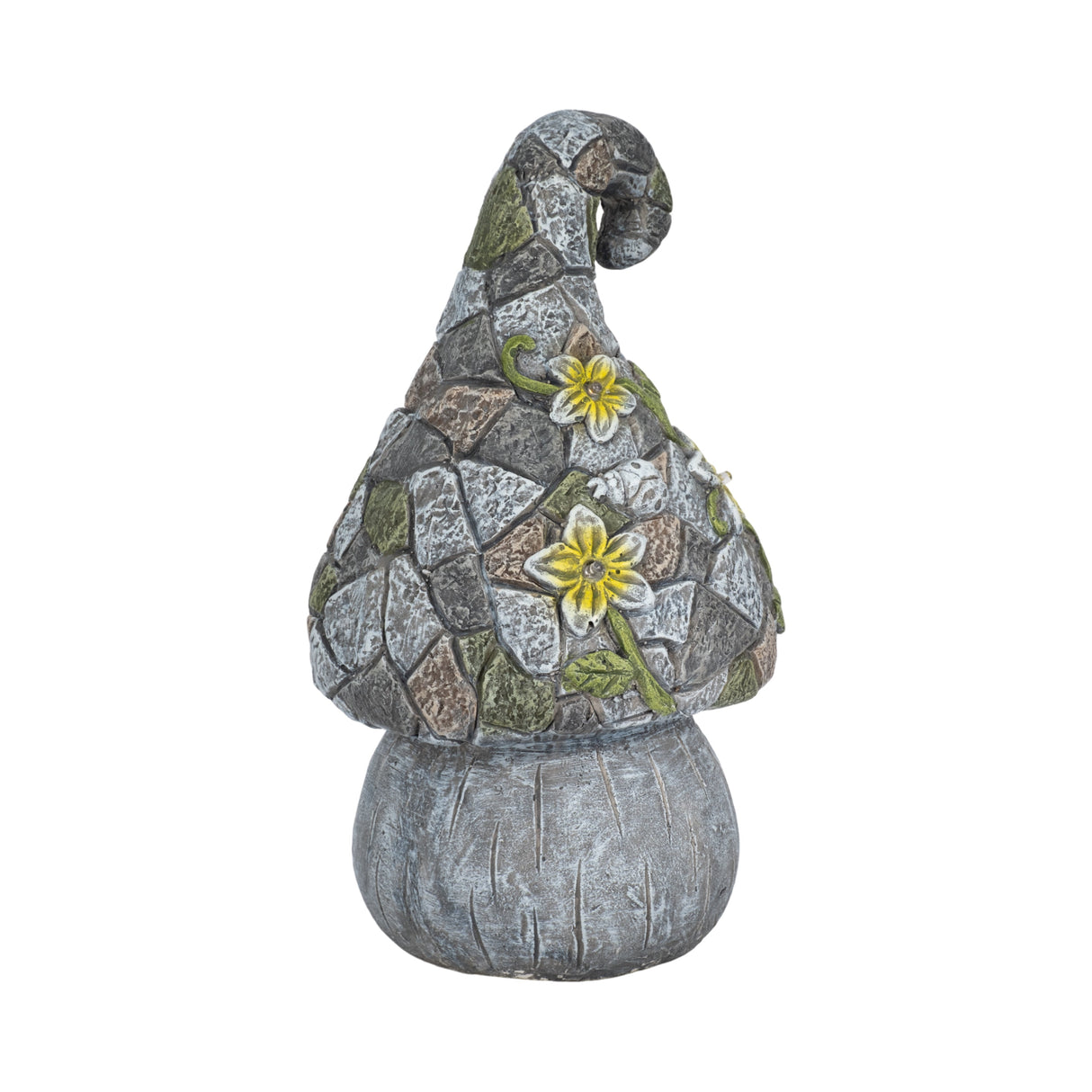 14" Mushroom Statue With Solar Flowers, Grey Multi