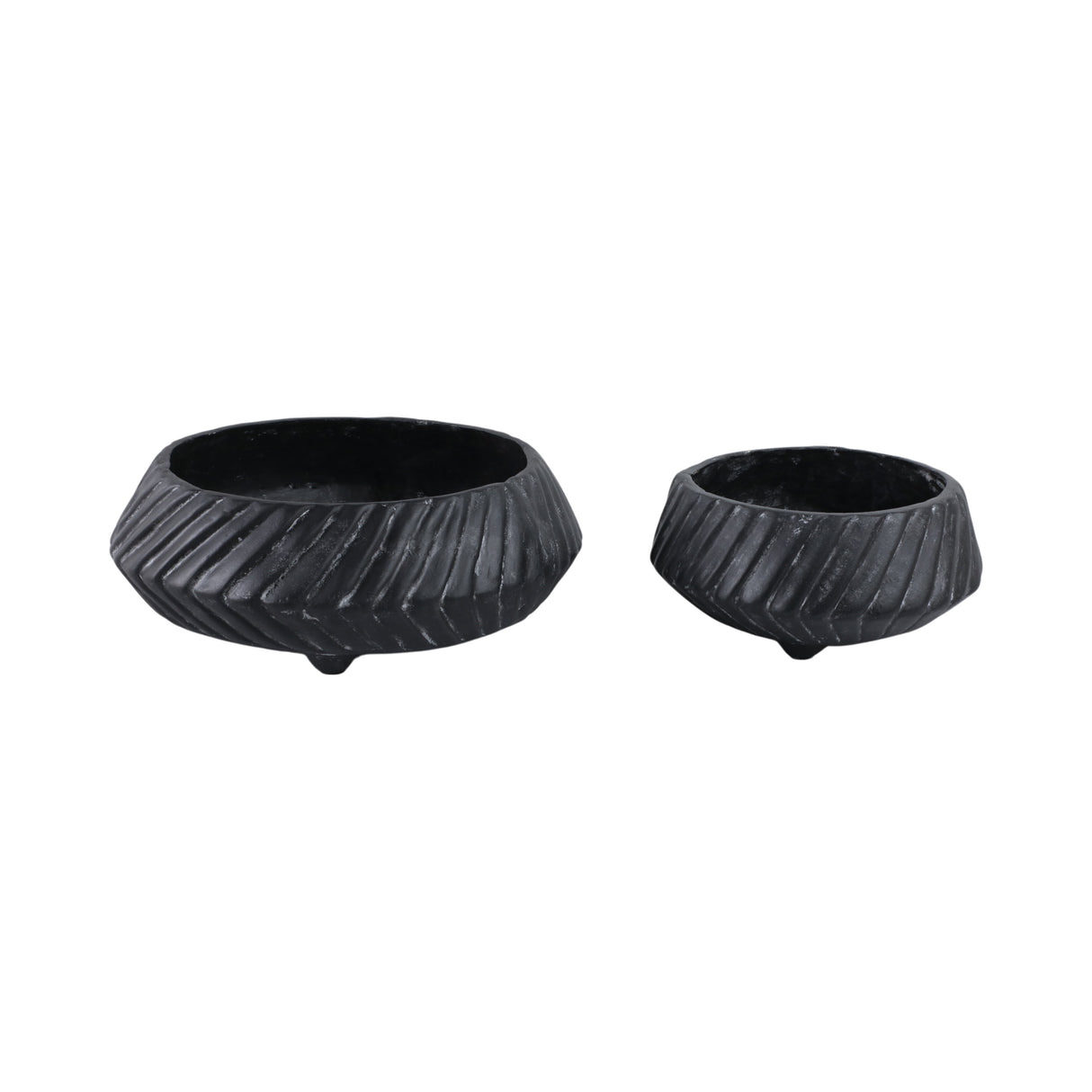S/2 11/15" Tapered Ecomix Bowls With Lines, Black
