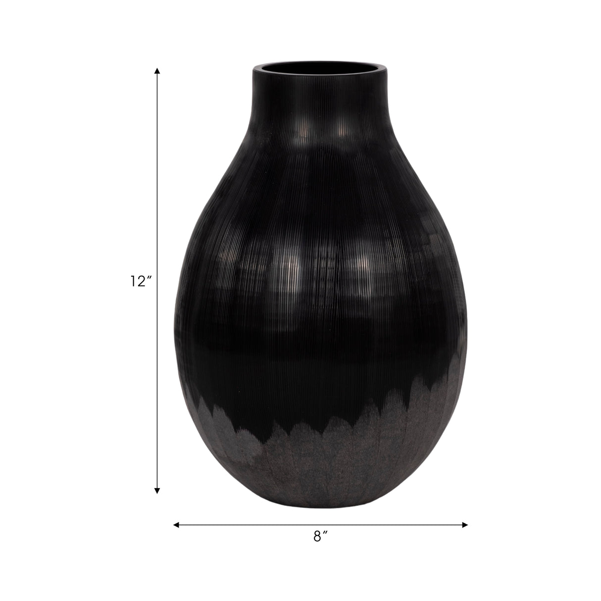 12" Etched Lines Rough Cut Bottom Vase, Black