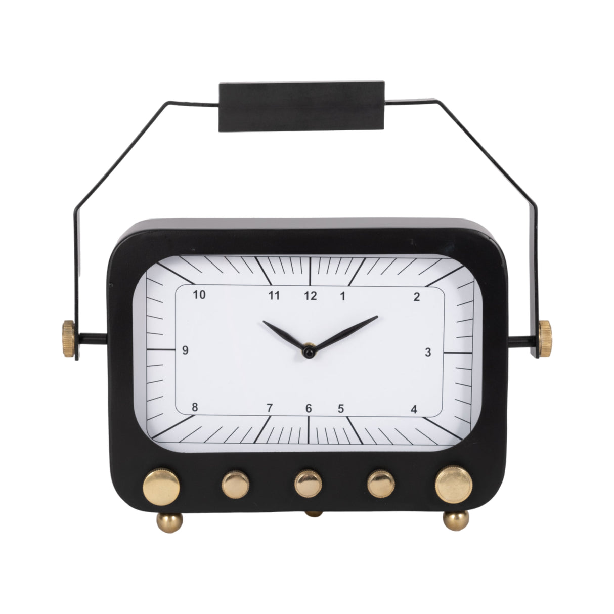 14" Footed Clock With Handle, Black/gold