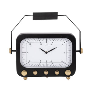 14" Footed Clock With Handle, Black/gold