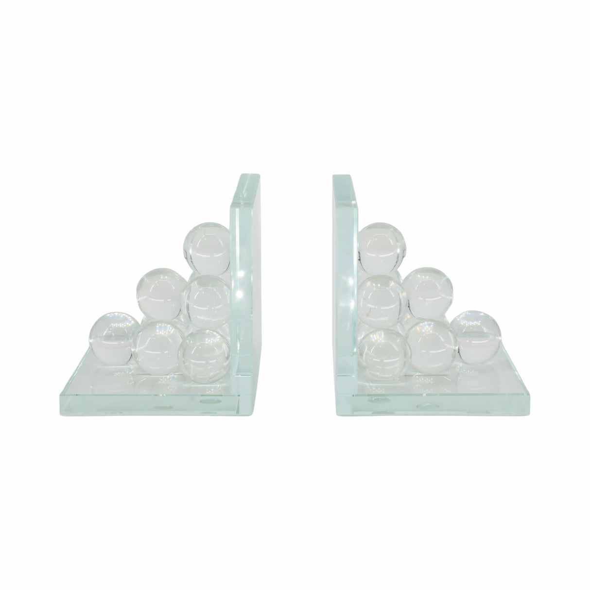 GLASS, S/2 6" ORB BOOKENDS, CLEAR