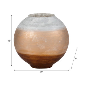 13" Gold Ombre Round Vase, White/gold