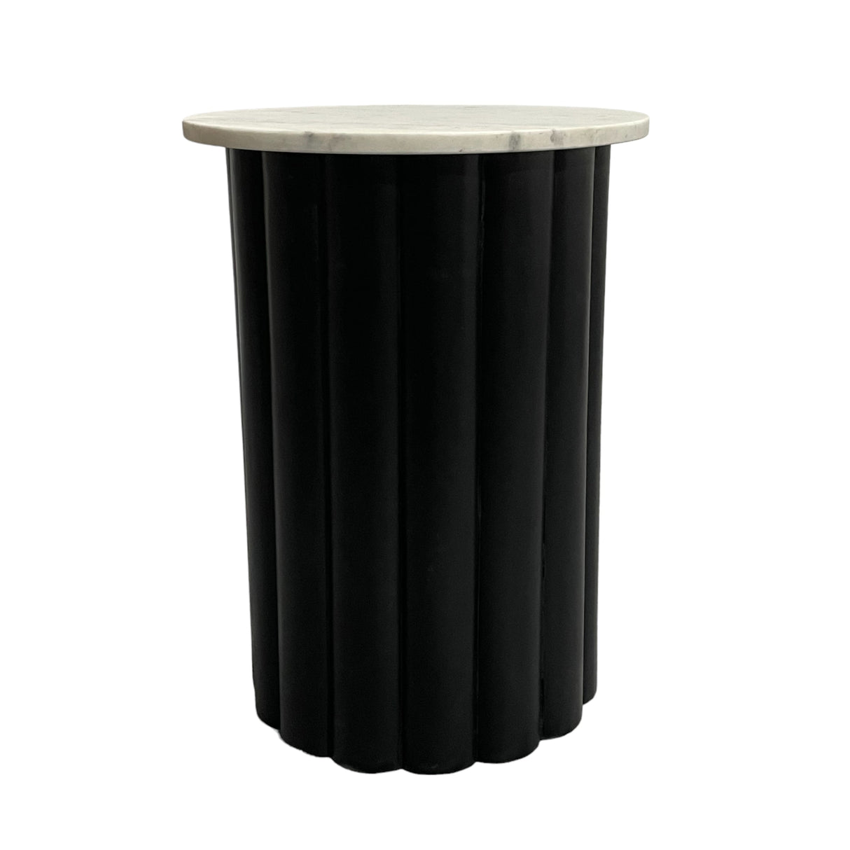 20" Large Ribbed Accent Table Marble Top, Blk/grn