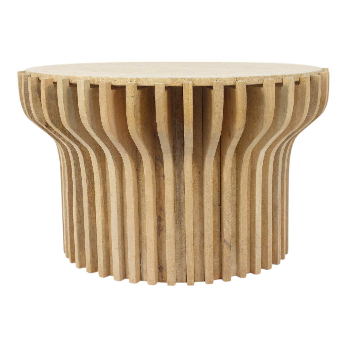 30" Grenoble Wood And Travertine Coffee Table, Whi