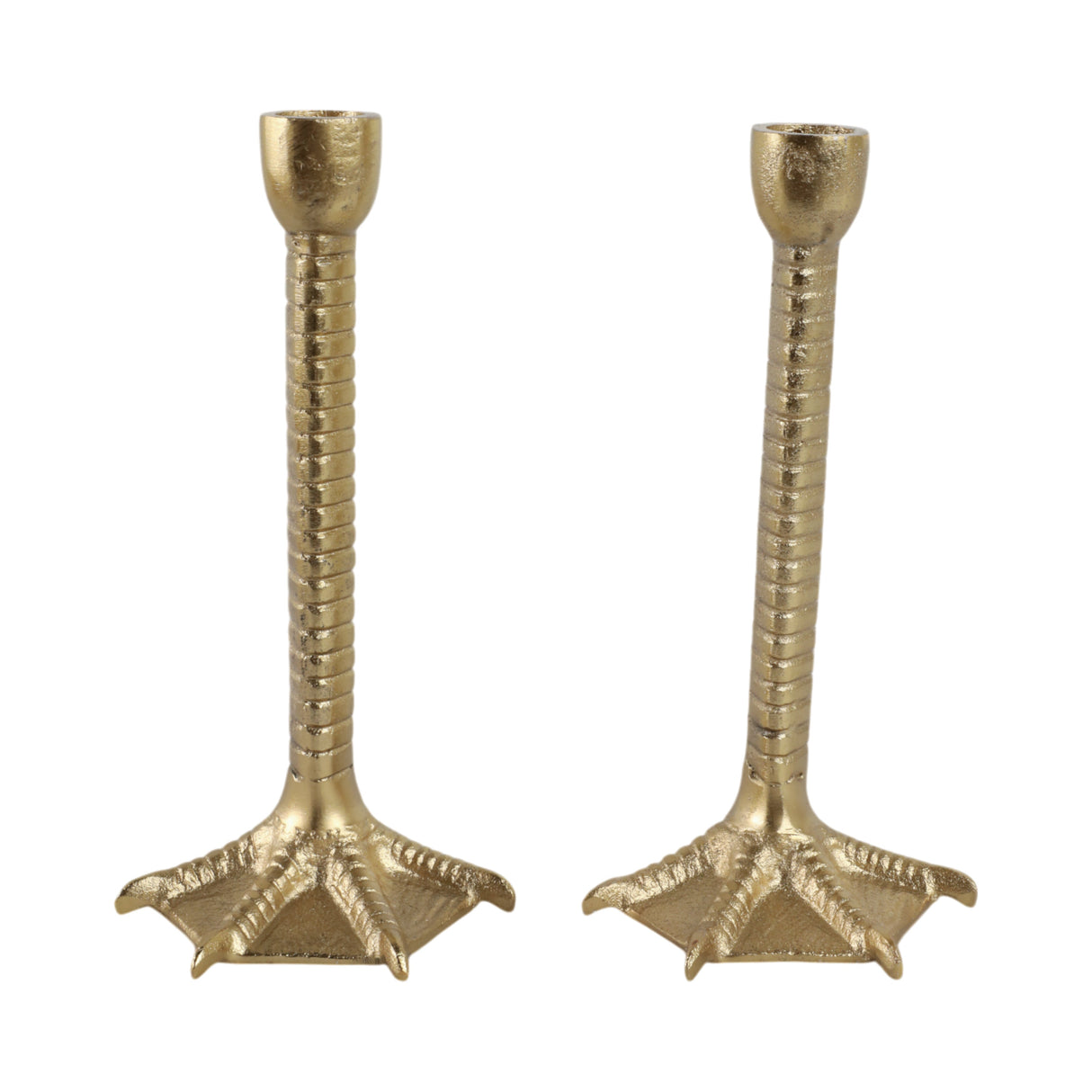 Metal, S/2 9" Bird Legs Taper Candle Holders, Gold