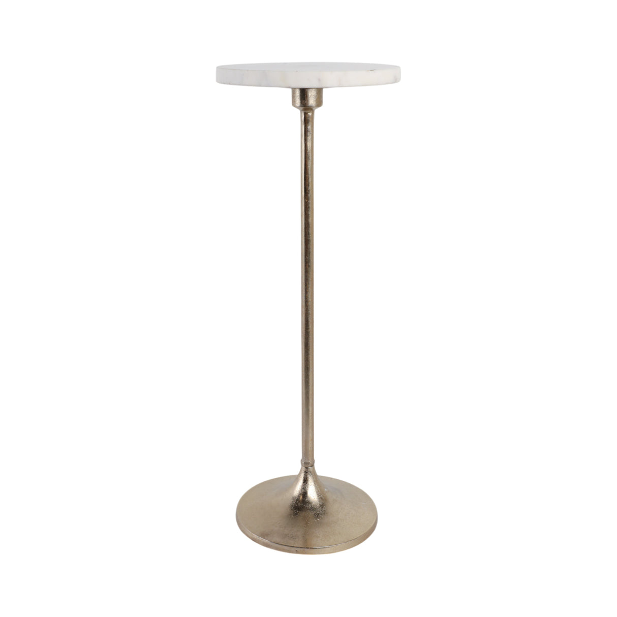 27X10" MARBLE TOP DRINK TABLE, WHITE/GOLD