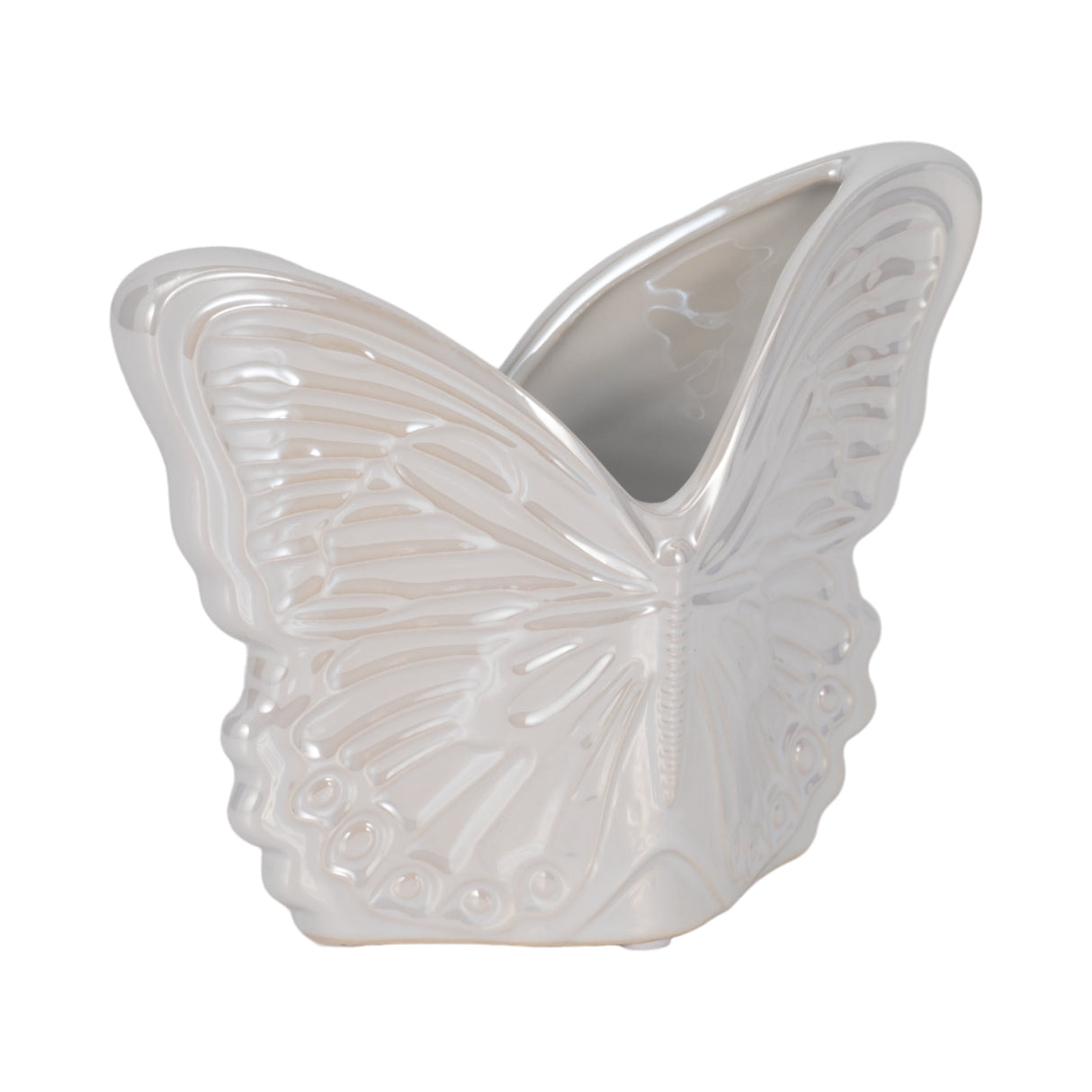 7" Iridescent Butterfly Planter, Ivory