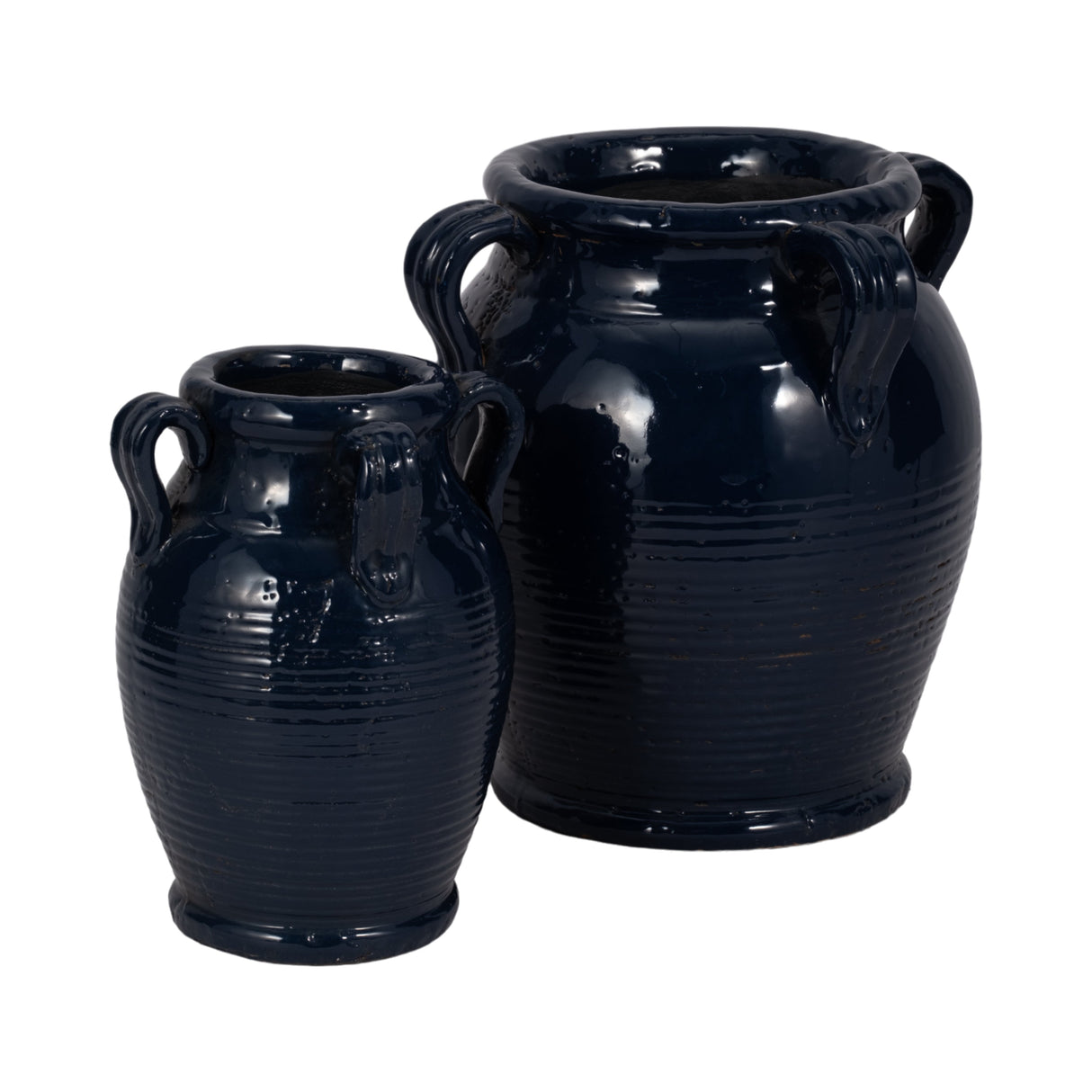 7" Terracotta Vase With Handles, Navy Blue