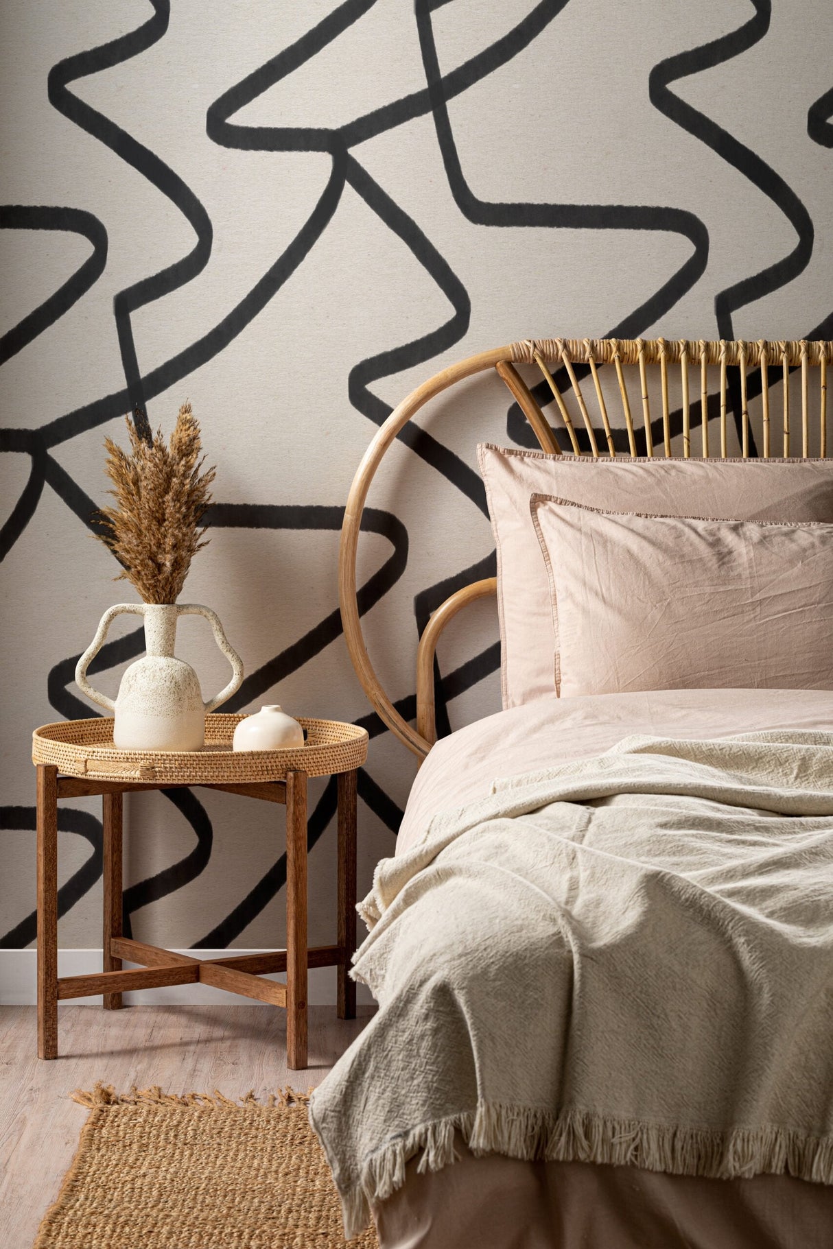 Black and Neutral Abstract Lines Repeat Pattern Wallpaper