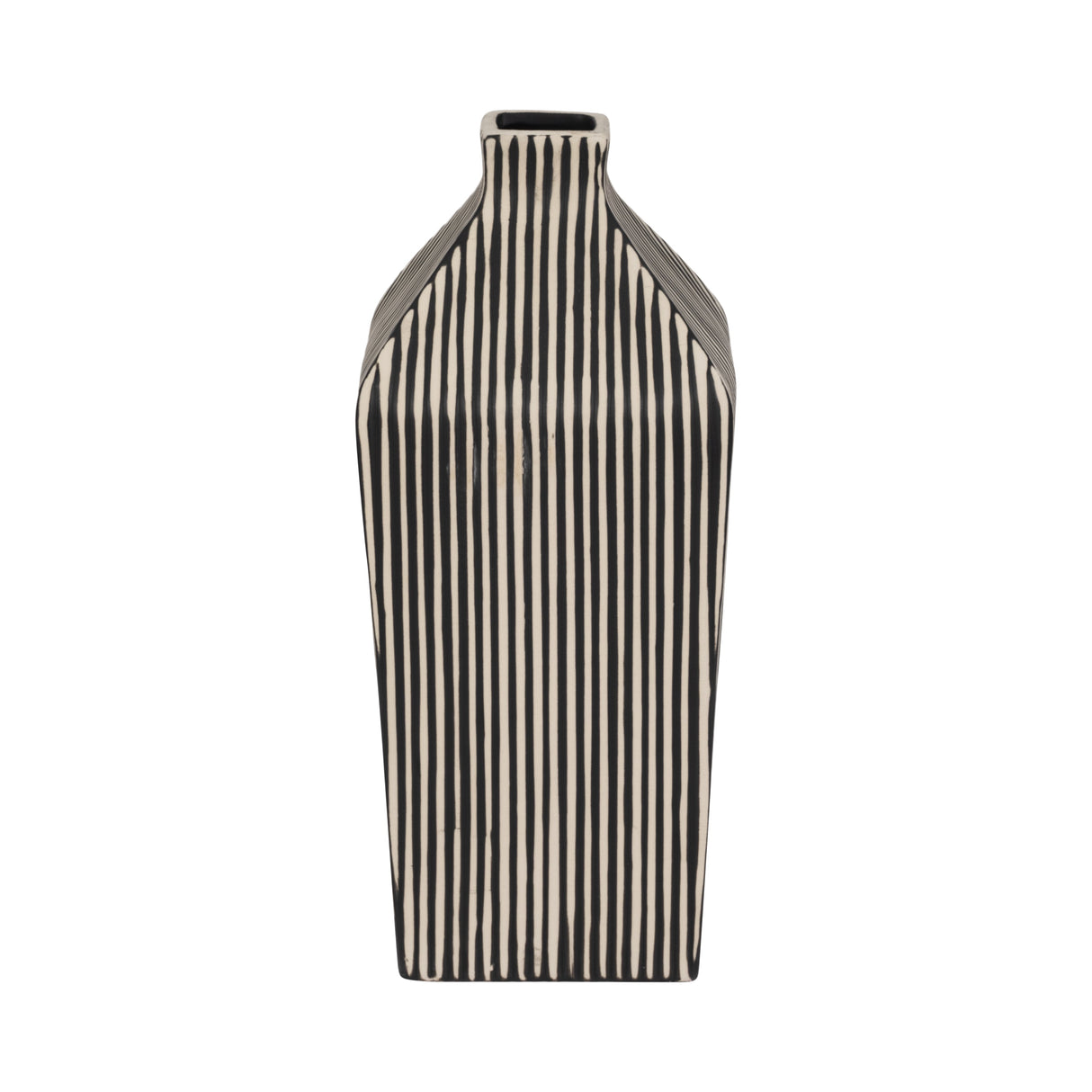 11" Lines Square Vase, Black/white