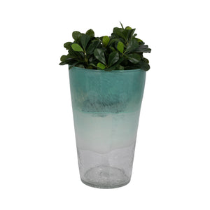 14" Fluted Glass Vase, Aqua Haze