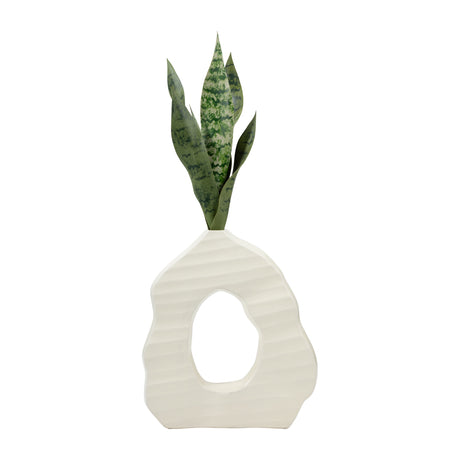 12" Ribbed Open-cut Out Vase, Ivory