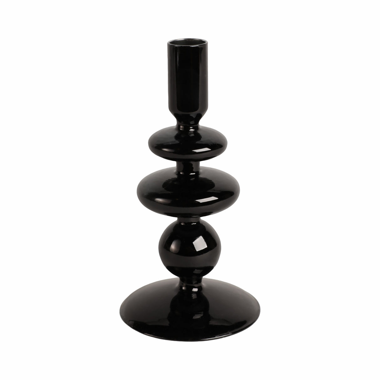 7" VINTAGE GLASS TAPER CANDLE HOLDER, BLACK