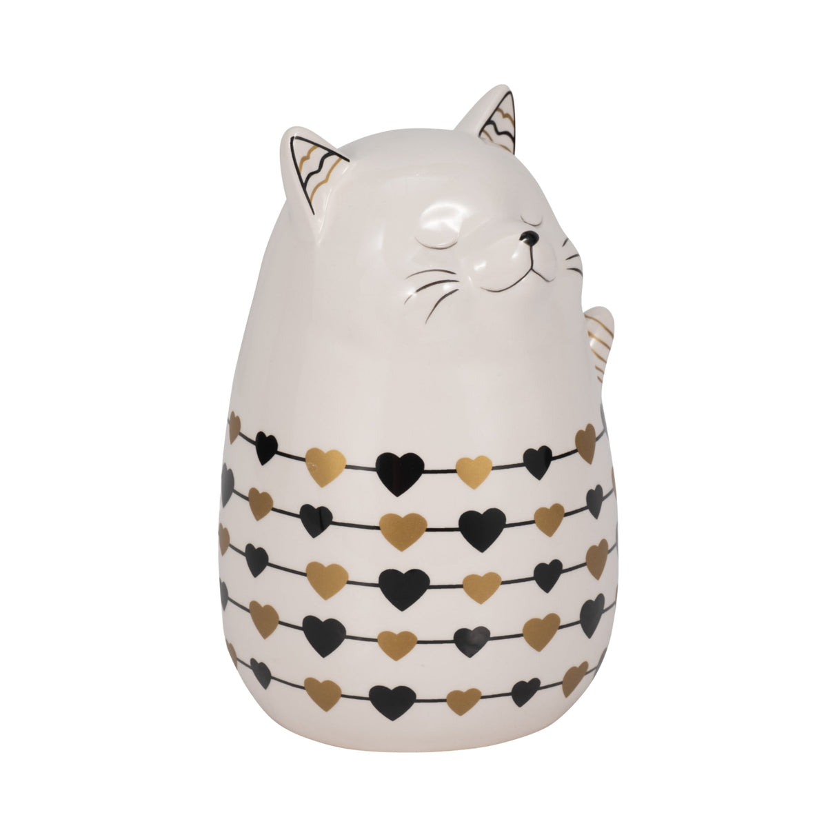 7" Black And Gold Hearts Kitty, White