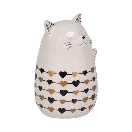 7" Black And Gold Hearts Kitty, White