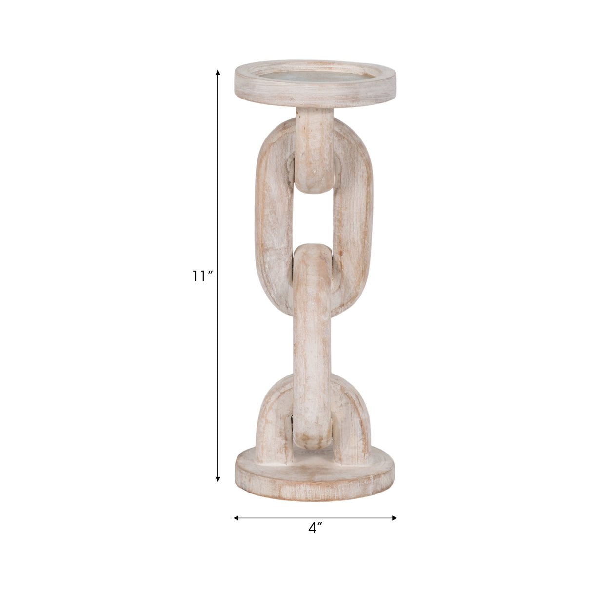 Wood, 11" Chain Pillar Candle Holder, White