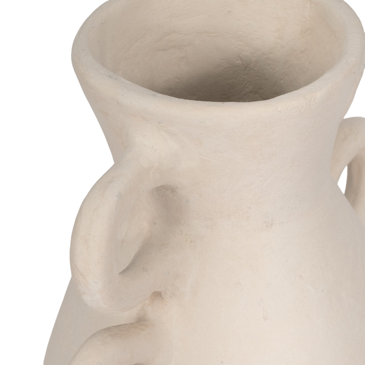 12" Vase With 4 Handles, Paper Mache, Ivory