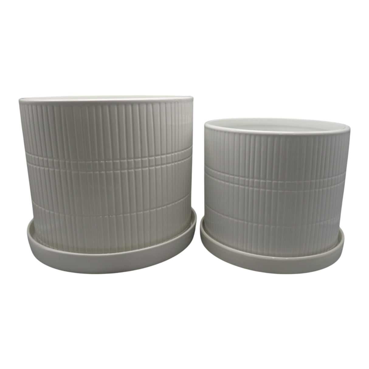 S/2 10/12" Line Textured Planter, White