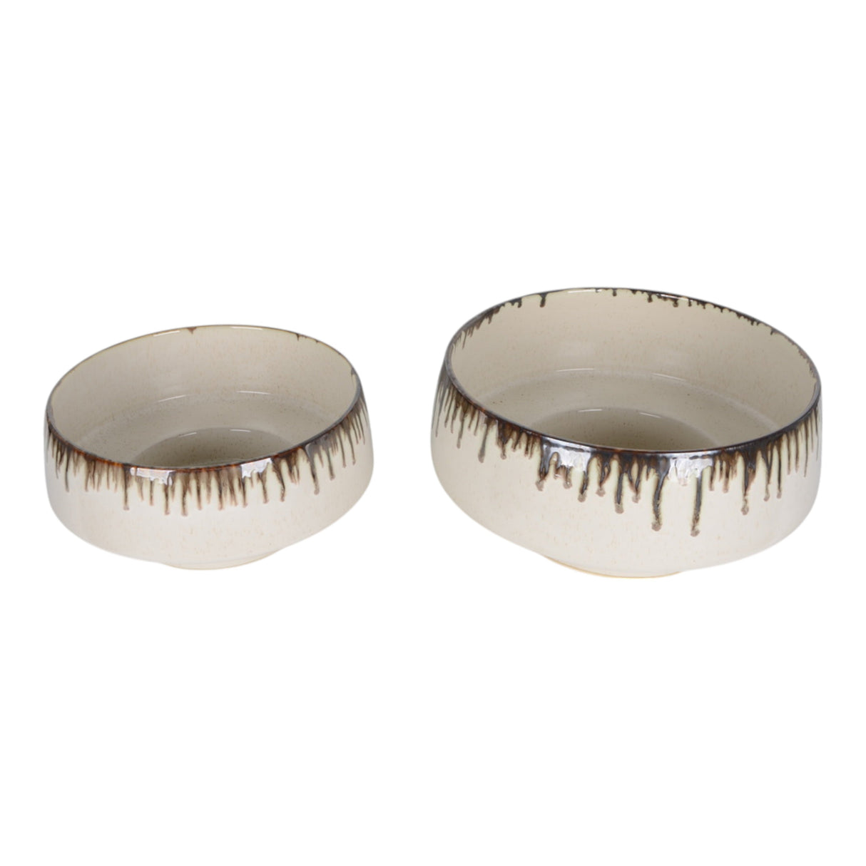 S/2 12/15" Reactive Grip Glaze Bowls, Ivory/brown
