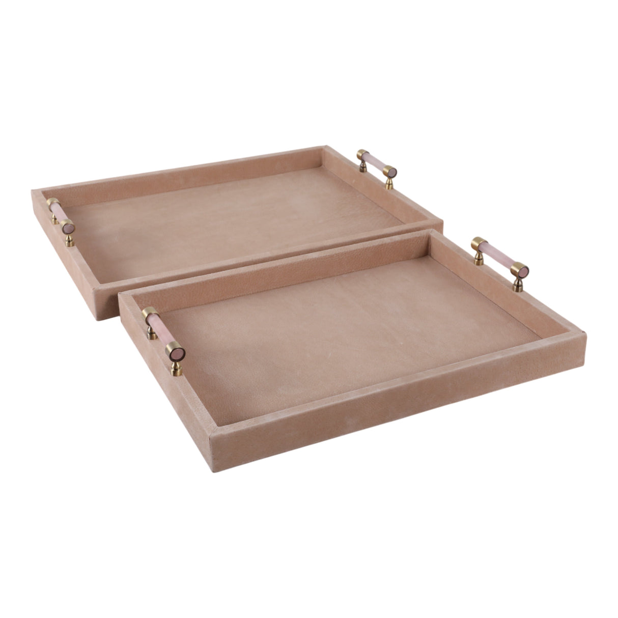 S/2 17/20halofax Tan Suede Selenite Hardware Trays