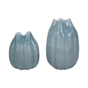 10" Glass Sea Urchin Vase, Blue