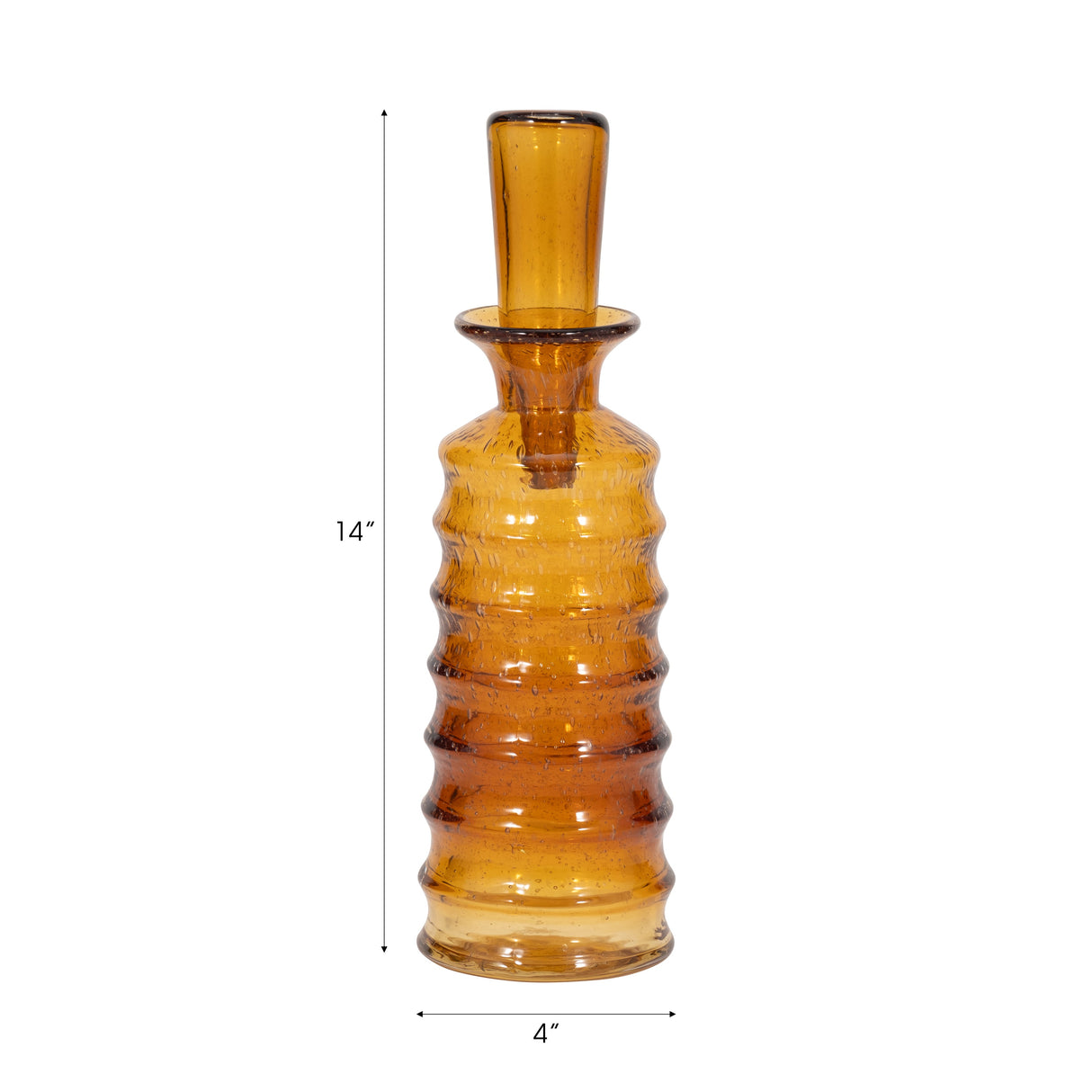 14" Clarimond Ridged Amber Glass Bottle