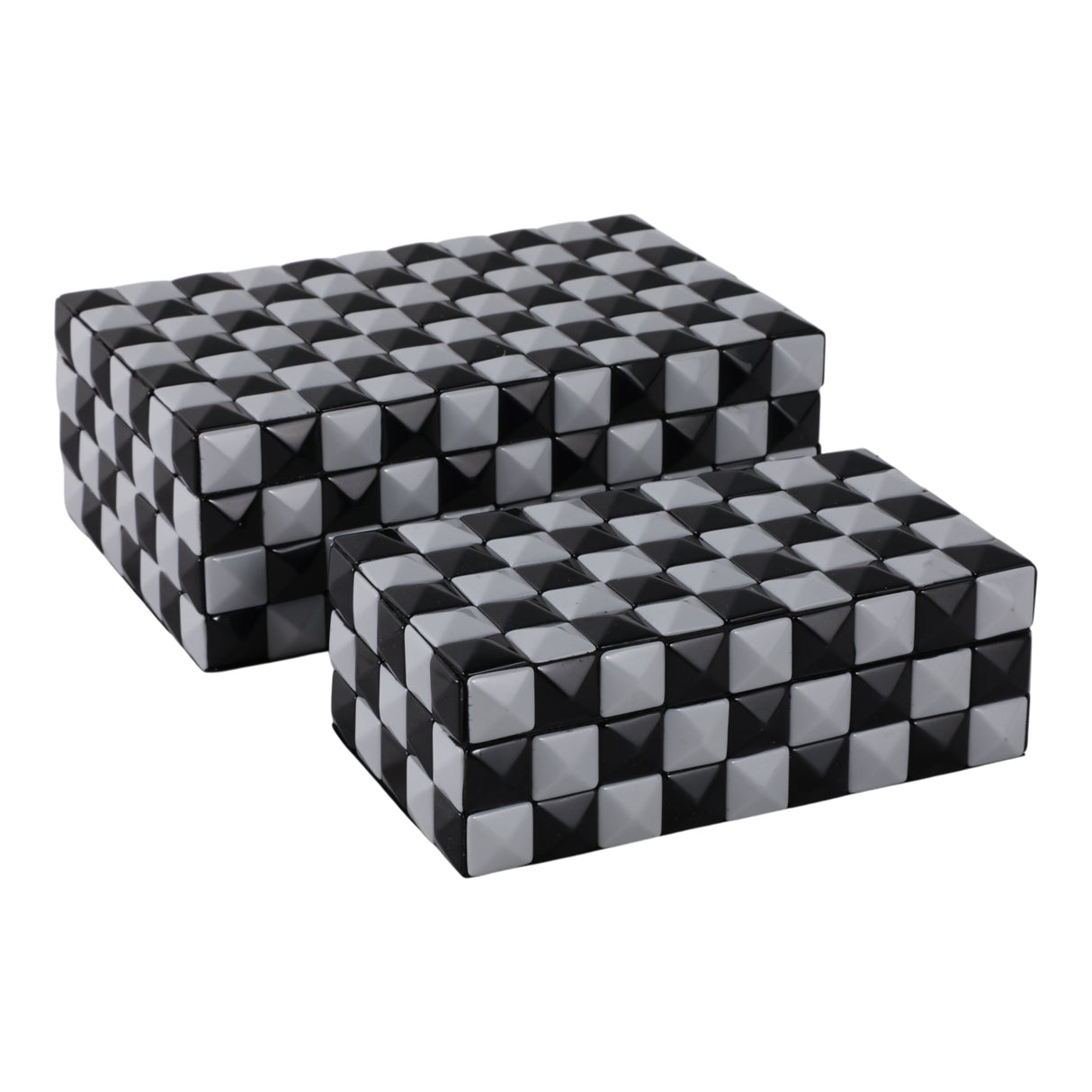 S/2 10/12" 3d Checkerboard Boxes, Black/white