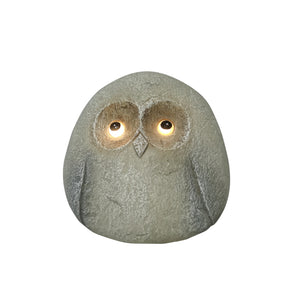 8" Chubby Owl With Solar Eyes, Grey