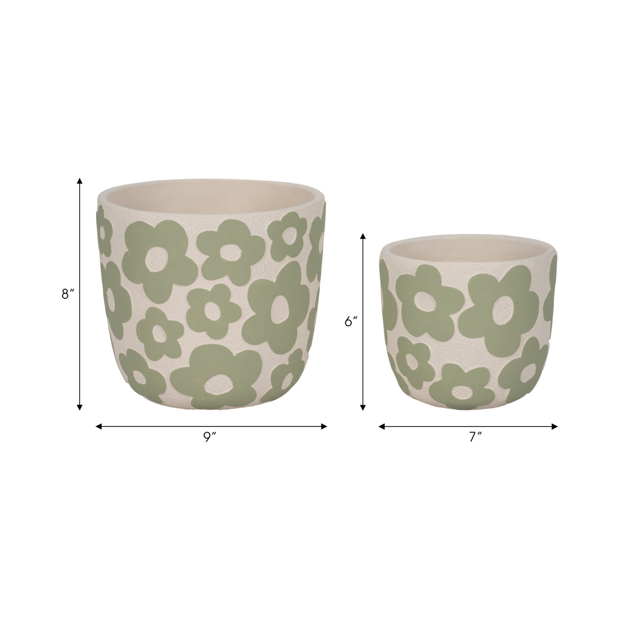 S/2 7/9" Flower Power Planters, Light Green