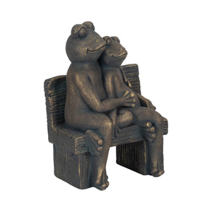 12" Cuddling Frogs On Bench, Bronze