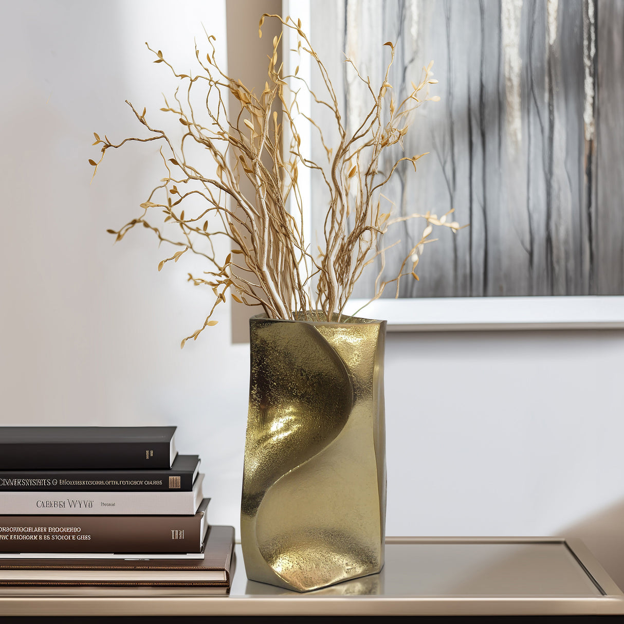 10" Warner Pinched Metal Vase, Gold