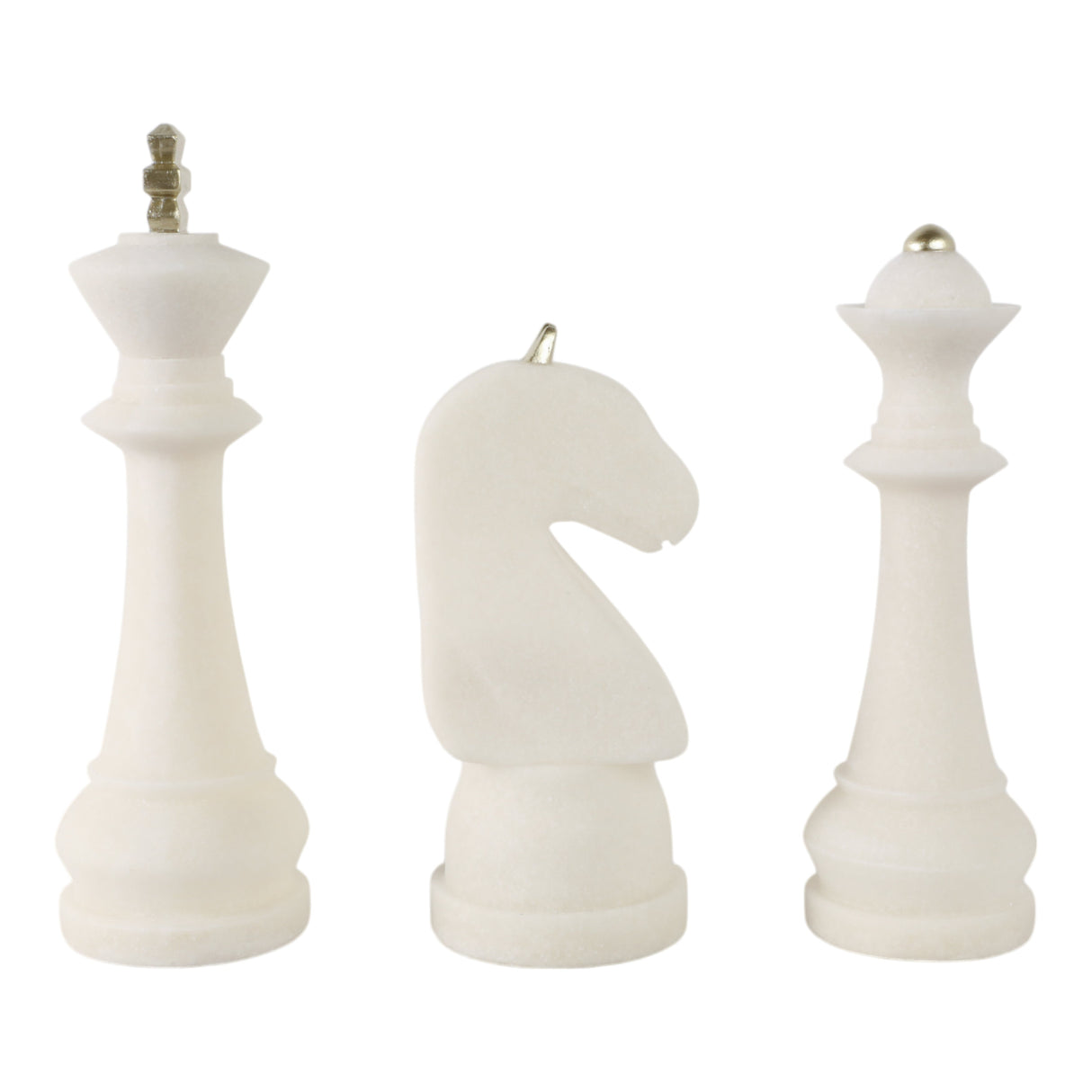 S/3 12/14/16" Afton Quartz Resin Chess Pieces, Wht
