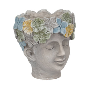 8" Face Planter With Succulent Crown, Grey/green