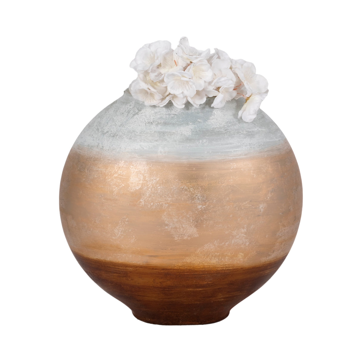 13" Gold Ombre Round Vase, White/gold