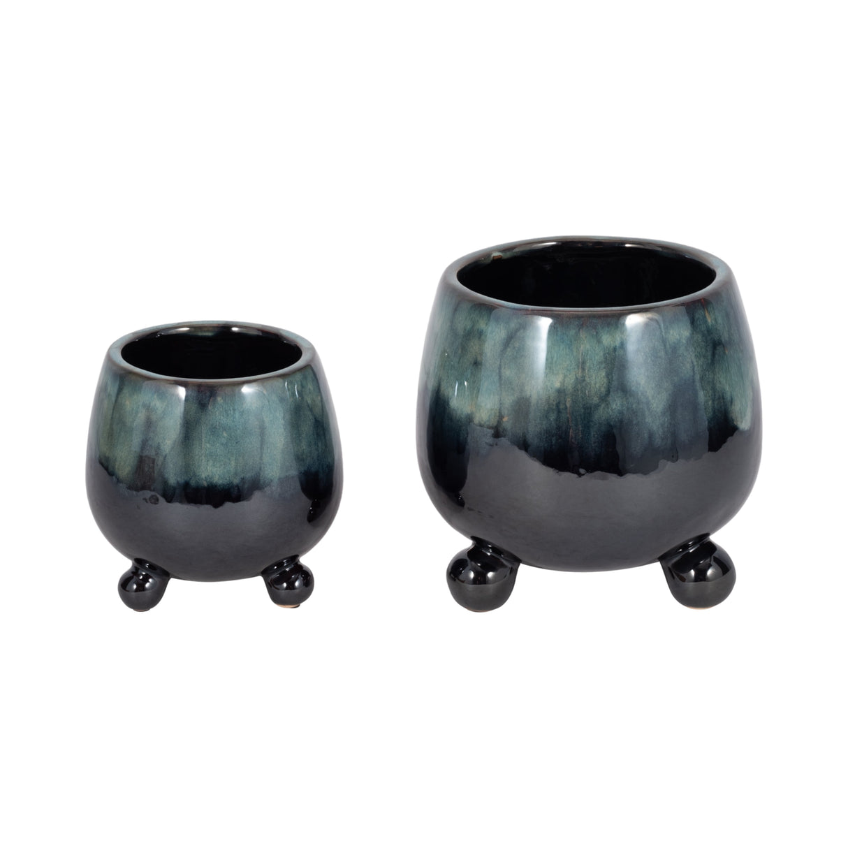 S/2 6/8" Knobby Feet Reactive Finish Planters, Blu