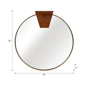 32x32 Round Wood Piece Mirror, Gold