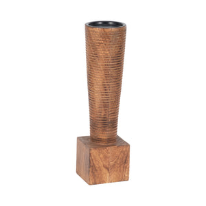 Wood, 13"h, Geometric Candle Holder, Brown