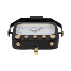 12" Footed Clock With Handle, Black/gold