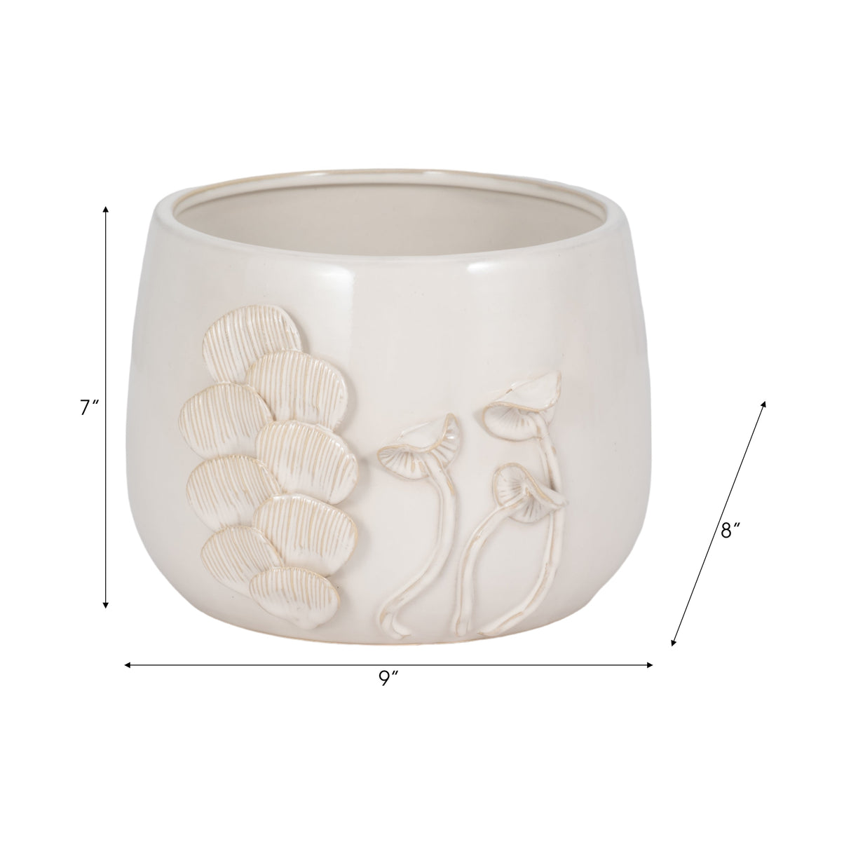 9" Mushroom Applique Planter, Ivory