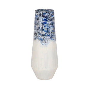 18" Tapered Bottom Vase Arctic Finish, White/blue