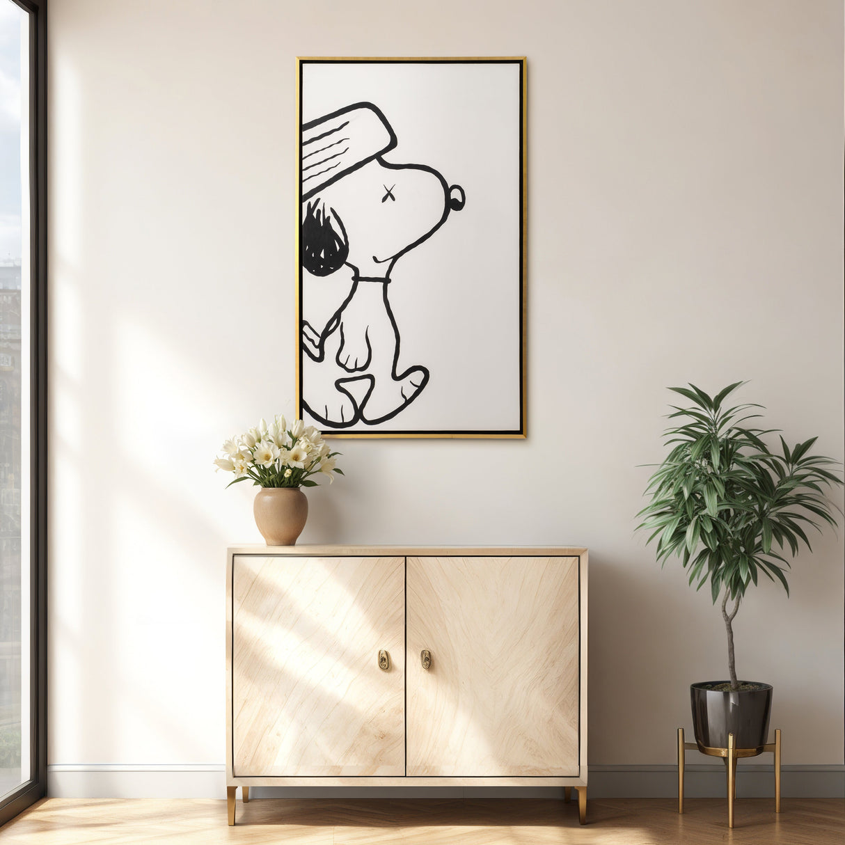 35x59 Hand Painted Beagle, Blk/wht