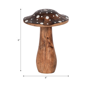 6" Wood Mushroom With White Dots, Brown