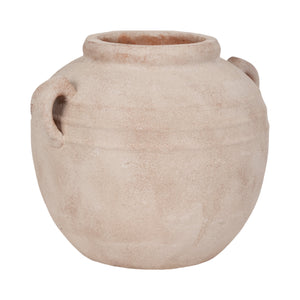 15" Round Weathered Terracotta Vase, White/natural