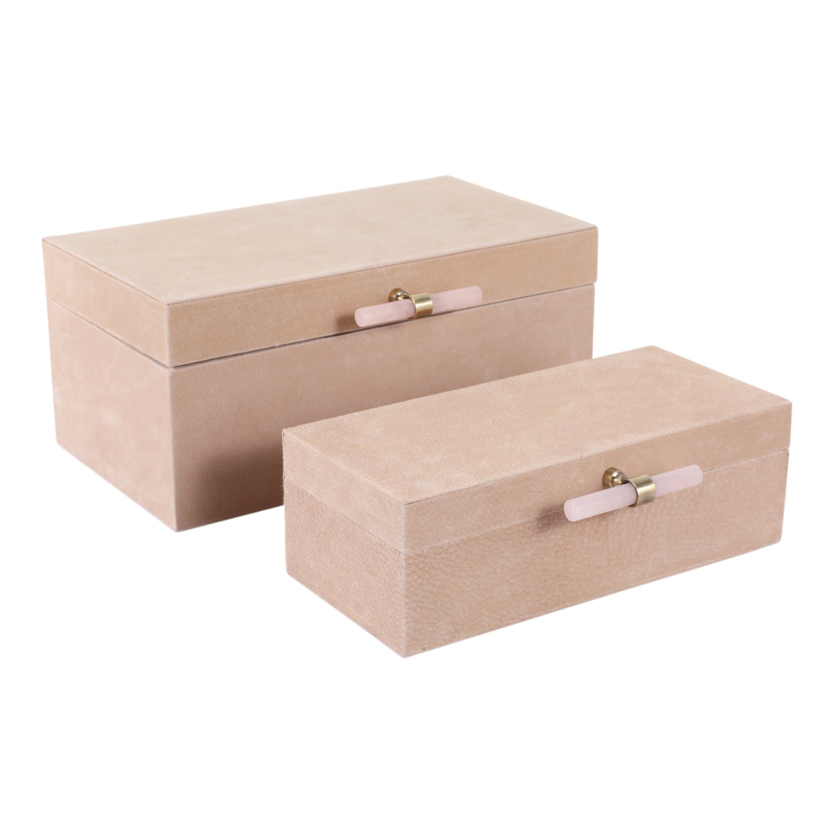 S/2 12/14" Halofax Tan Suede Selenite Hardware Box